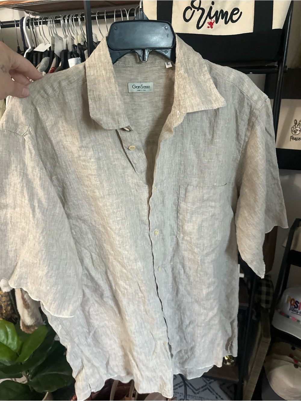 Gran Sasso Casual Short-Sleeve Linen Shirt in Light Beige